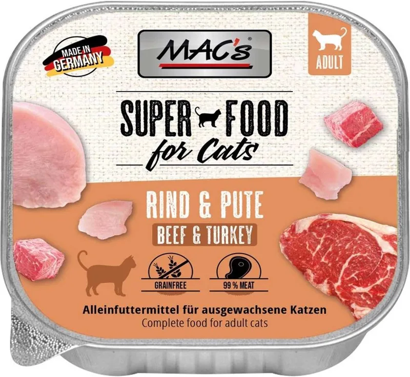 Kattenvoer Natvoer - Vlees kuipje 70% Rund- en Kalkoenvlees 6 x 85g von MAC's – Produktfoto