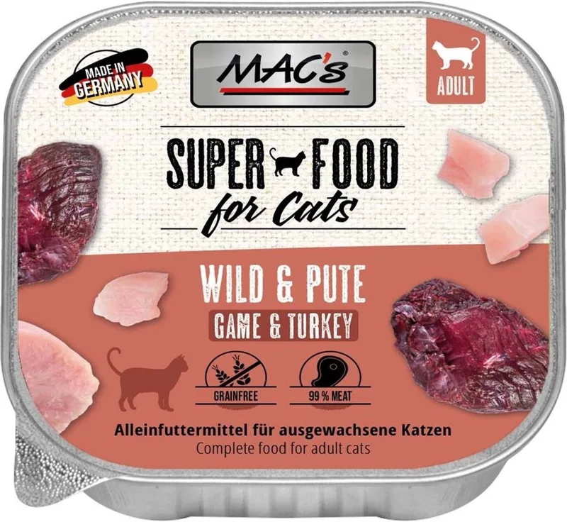Kattenvoer Natvoer - Vlees kuipje 70% Wild en Kalkoensvlees 6 x 85g de MAC's – photo produit
