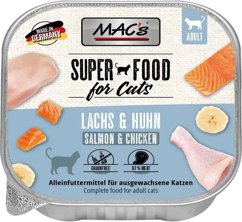 Kattenvoer Natvoer - Vlees kuipje 70% Zalm en Kip 6 x 85g de MAC's – photo produit