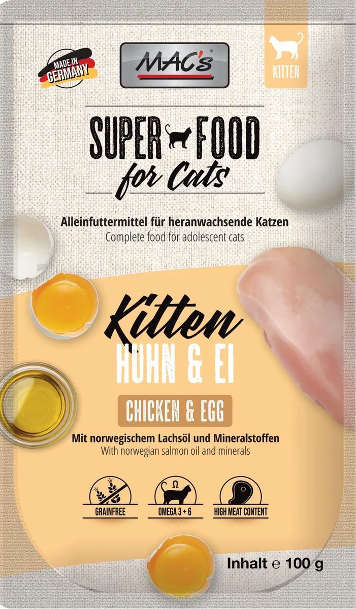 kittenvoer kip & ei - superfood voor kitten 6 x 100g de MAC's – photo produit