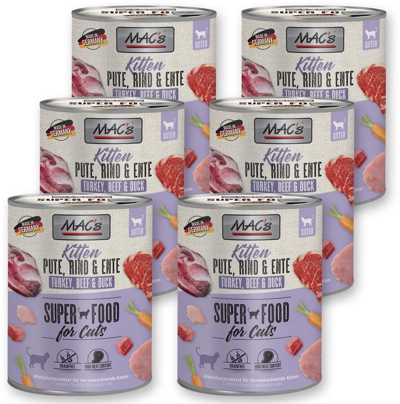 Kittenvoer Natvoer Blik - 97% Kalkoen, Rund en Eend - 6 x 800g by MAC's – product photo