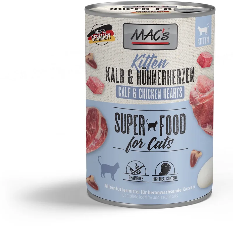 Kittenvoer Natvoer Blik 98,9% Kalf & Kippenhartjes 6 x 400g de MAC's – photo produit