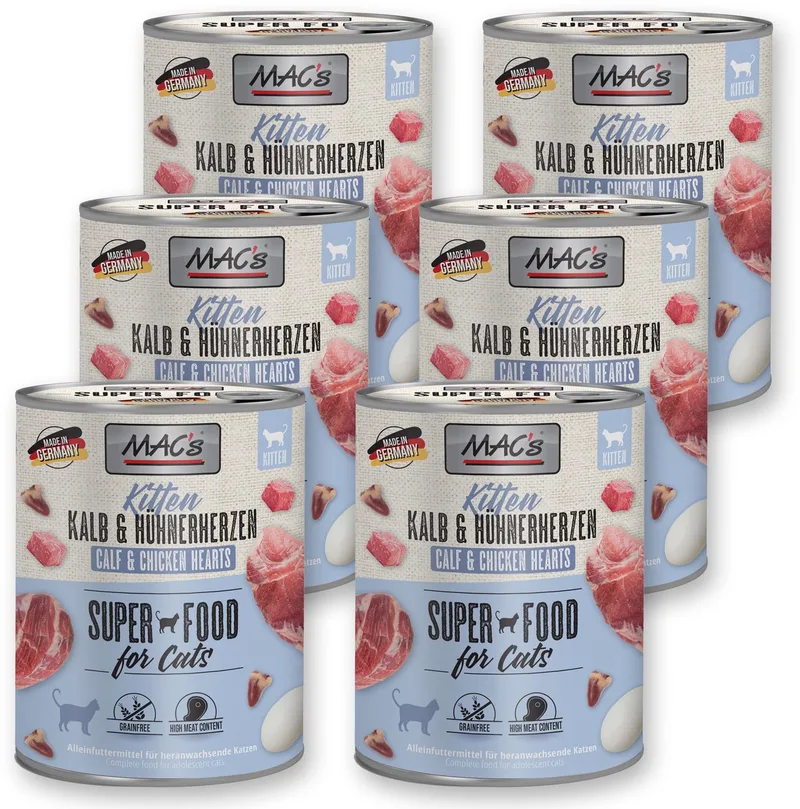 Kittenvoer Natvoer Blik 98,9% Kalf & Kippenhartjes 6 x 800g by MAC's – product photo