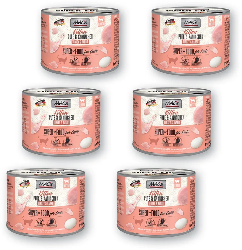 Kittenvoer Natvoer Blik 98,9% Kalkoen & Konijn 6 x 200g de MAC's – photo produit