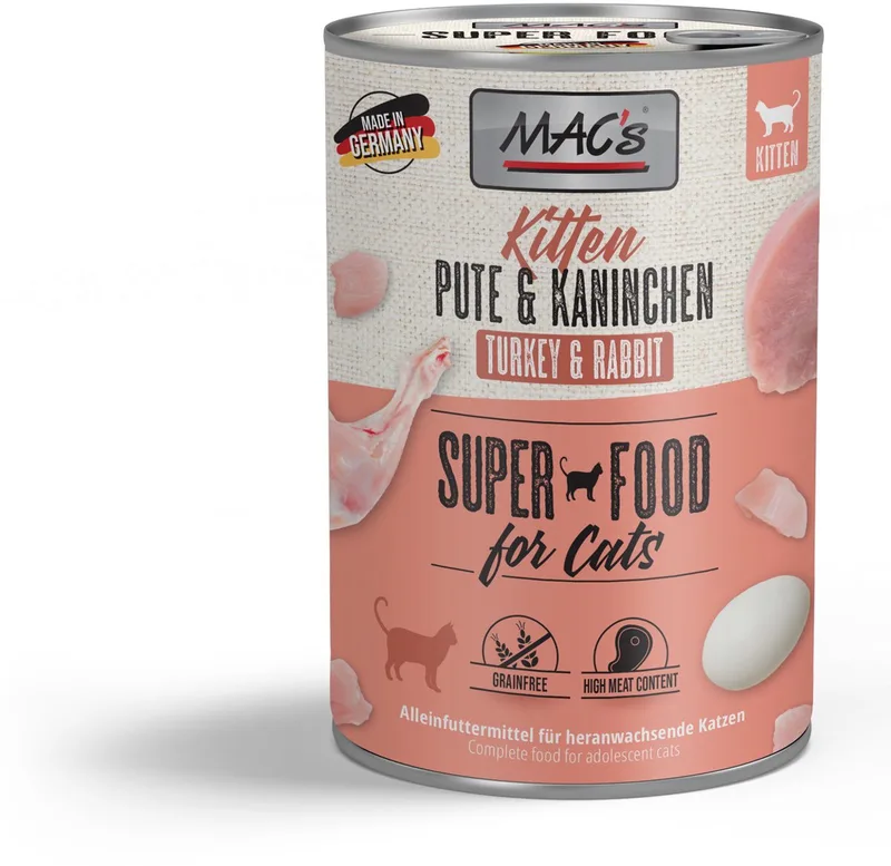 Kittenvoer Natvoer Blik 98,9% Kalkoen & Konijn 6 x 400g by MAC's – product photo