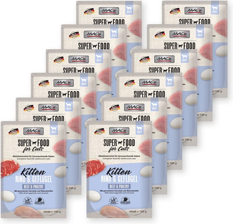 kittenvoer rund & gevogelte - superfood voor kitten 12 x 100g de MAC's – photo produit