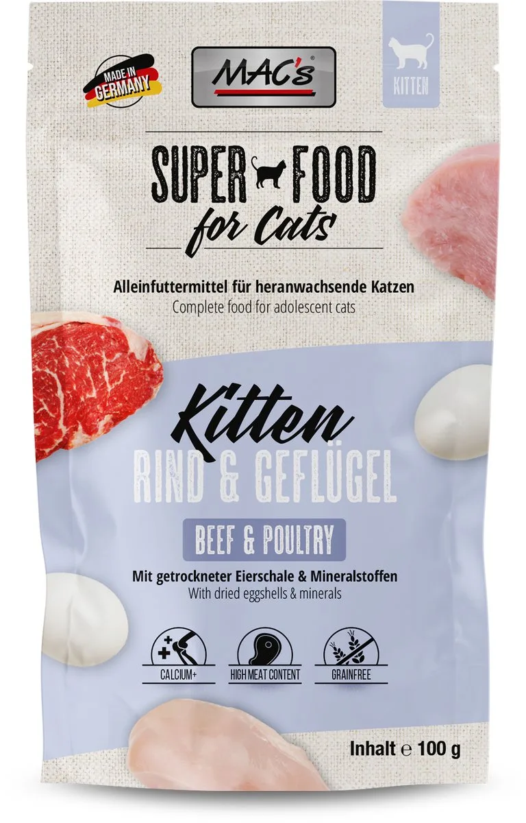 kittenvoer rund & gevogelte - superfood voor kitten 6 x 100g de MAC's – photo produit