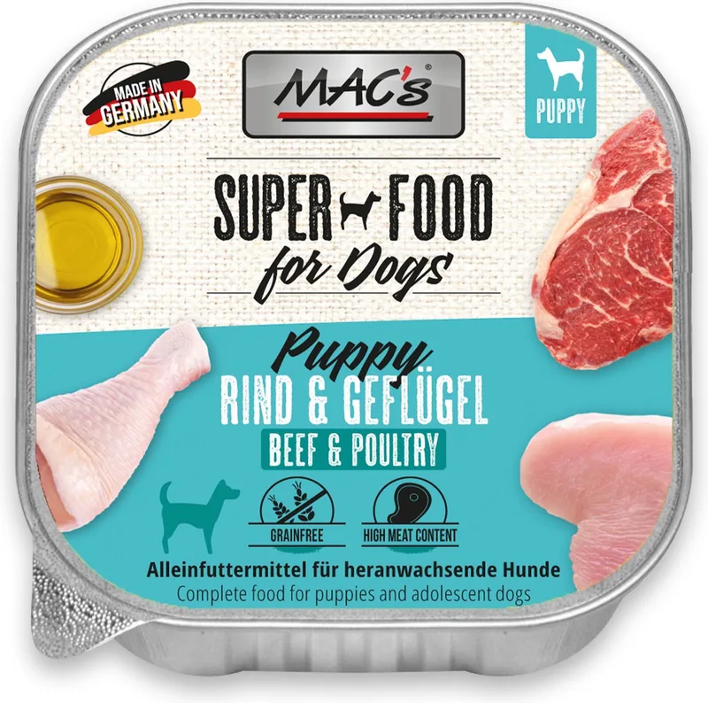 puppyvoer rund & gevogelte 98,6% vers vlees 10 x 150g de MAC's – photo produit
