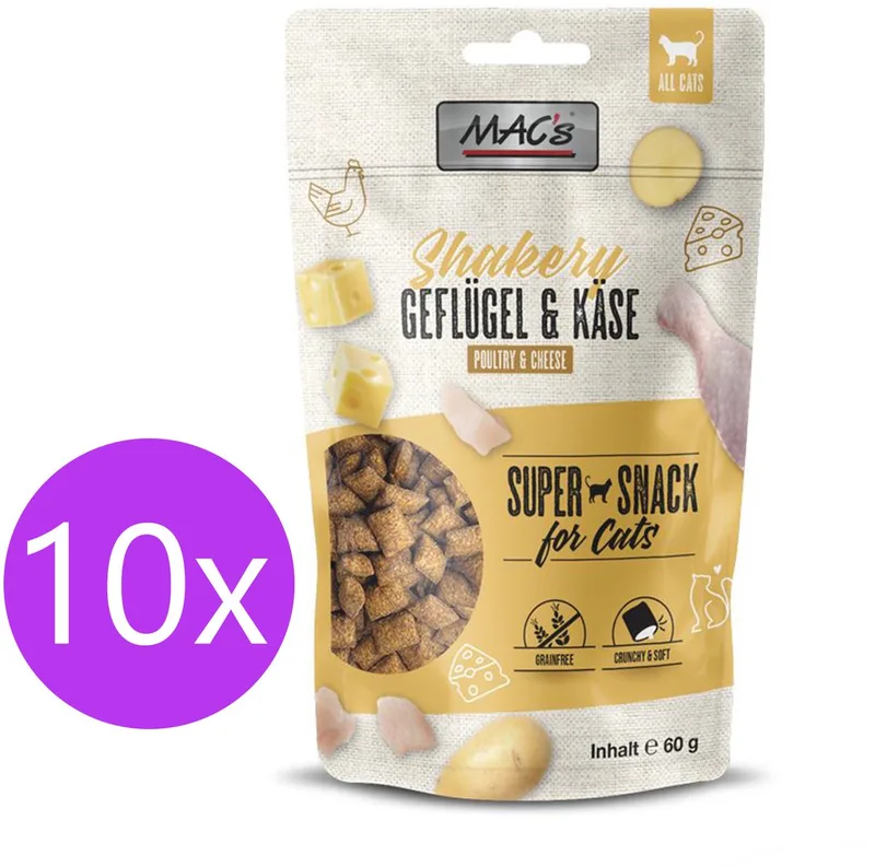 Shakery Kattensnoepjes - kattensnacks - Chicken & Cheese - Graanvrij - Gebit Reinigend - 10 x 60g von MAC's – Produktfoto