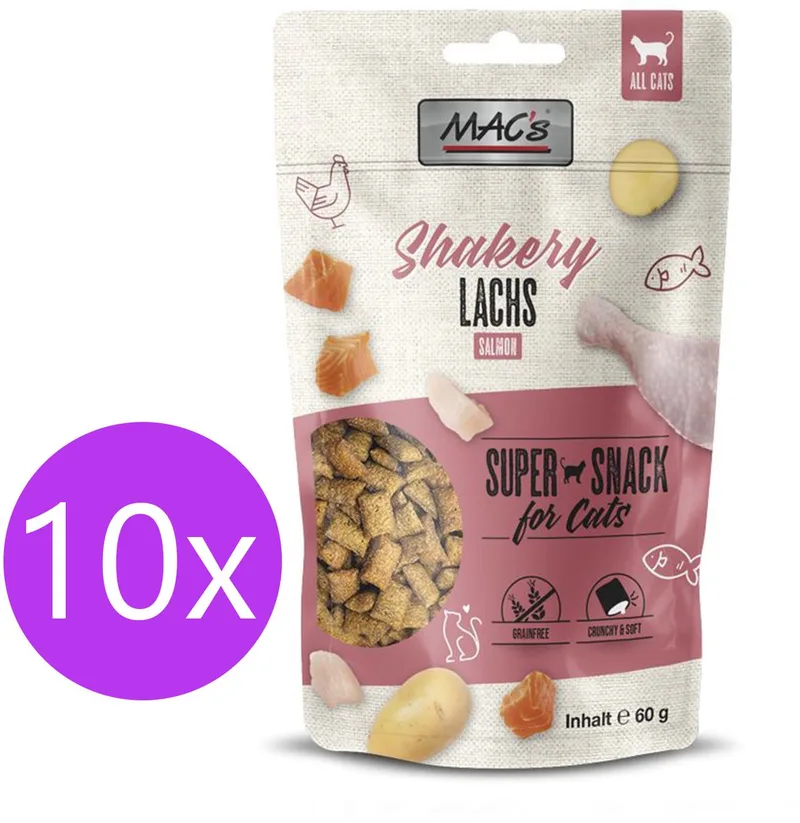 Shakery Kattensnoepjes - kattensnacks - Zalm - Graanvrij - Gebits Reinigend - 10 x 60g by MAC's – product photo
