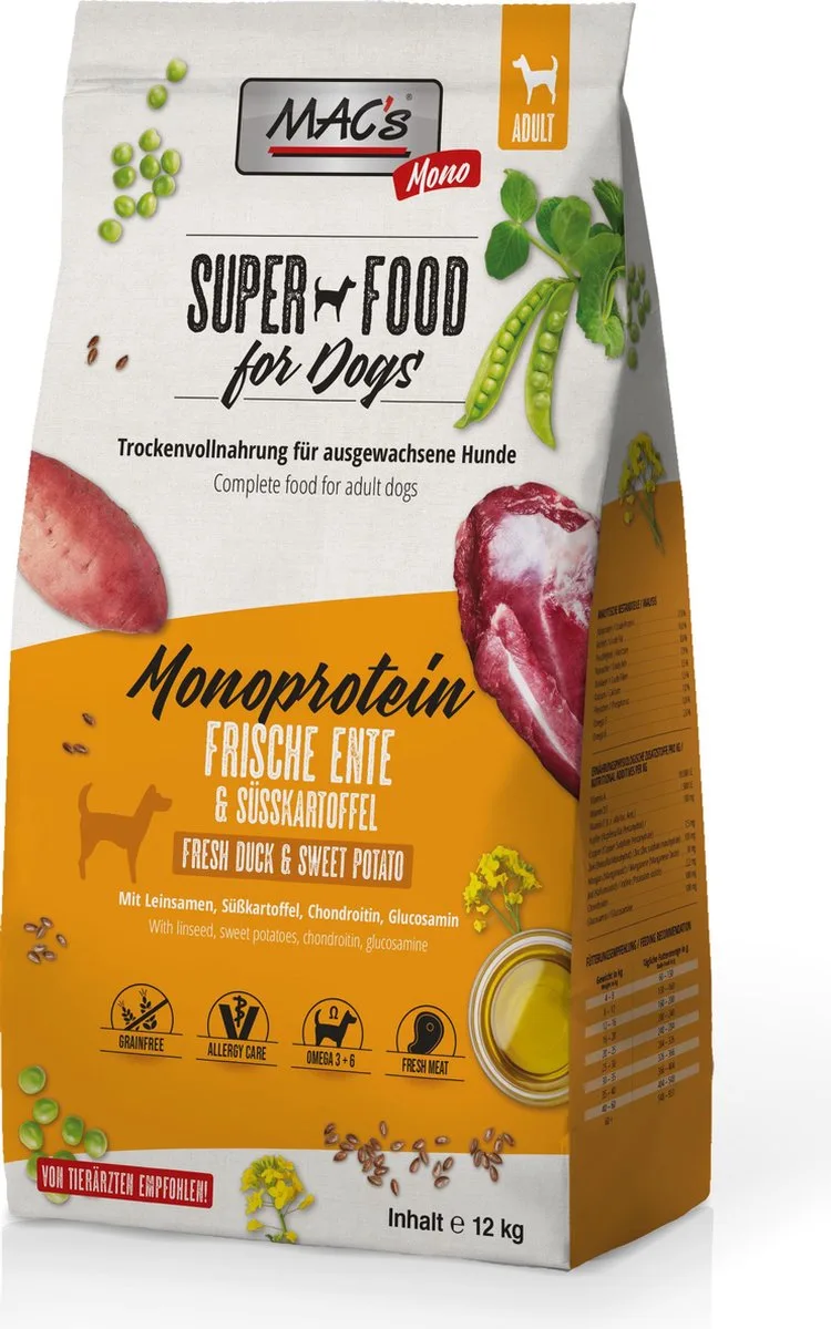 Superfood Hondenvoer Droogvoer - Hondenbrokken Mono Eend - 12kg von MAC's – Produktfoto