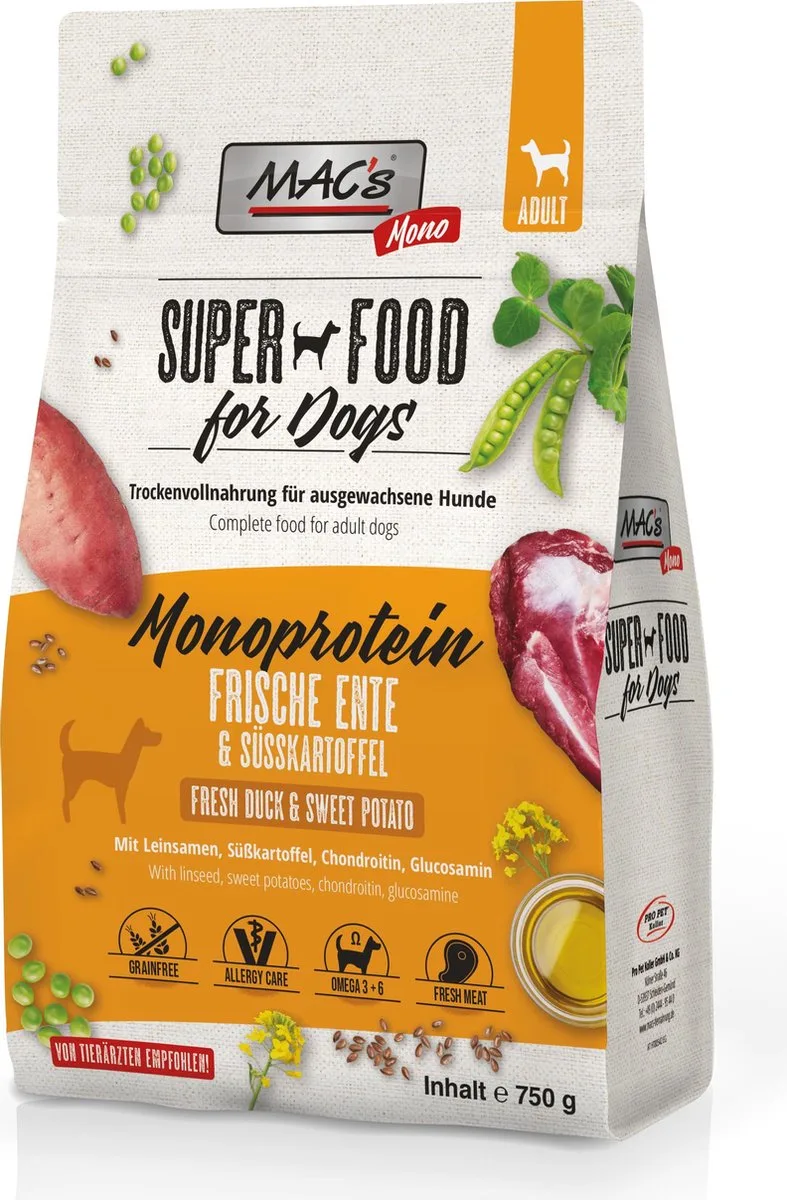 Superfood Hondenvoer Droogvoer - Hondenbrokken Mono Eend - 750g von MAC's – Produktfoto