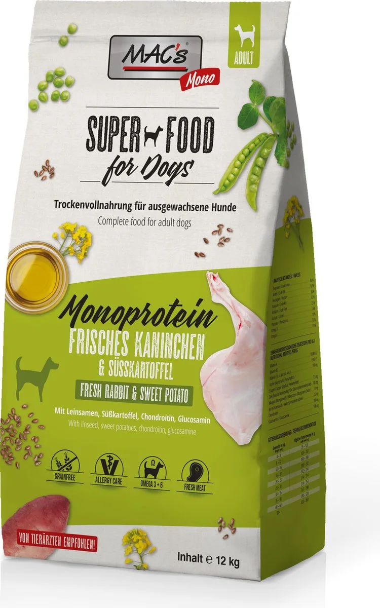Superfood Hondenvoer Droogvoer - Hondenbrokken Mono Konijn - 12kg by MAC's – product photo