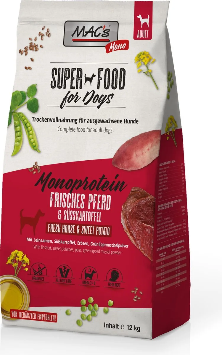 Superfood Hondenvoer Droogvoer - Hondenbrokken Mono Paard - 12kg de MAC's – photo produit