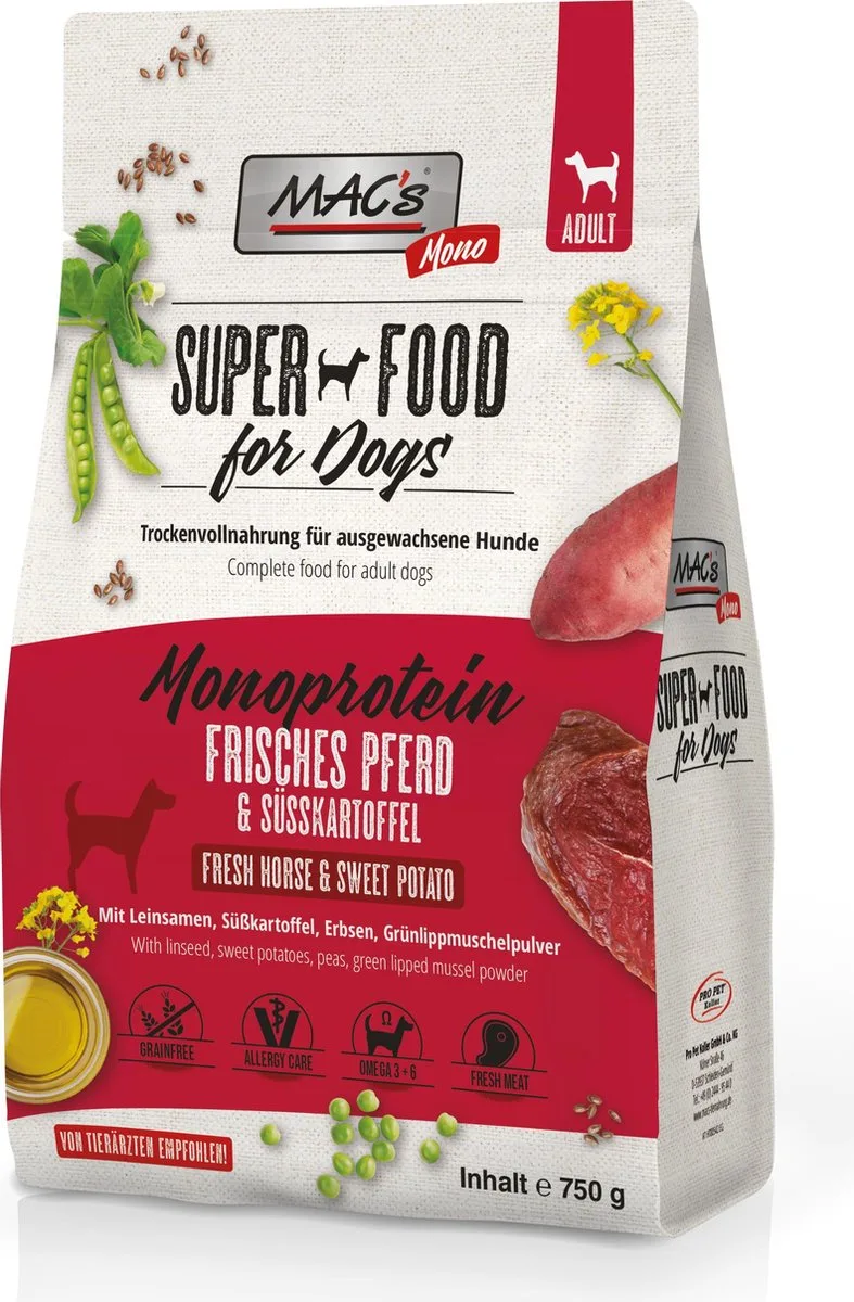 Superfood Hondenvoer Droogvoer - Hondenbrokken Mono Paard - 750g von MAC's – Produktfoto