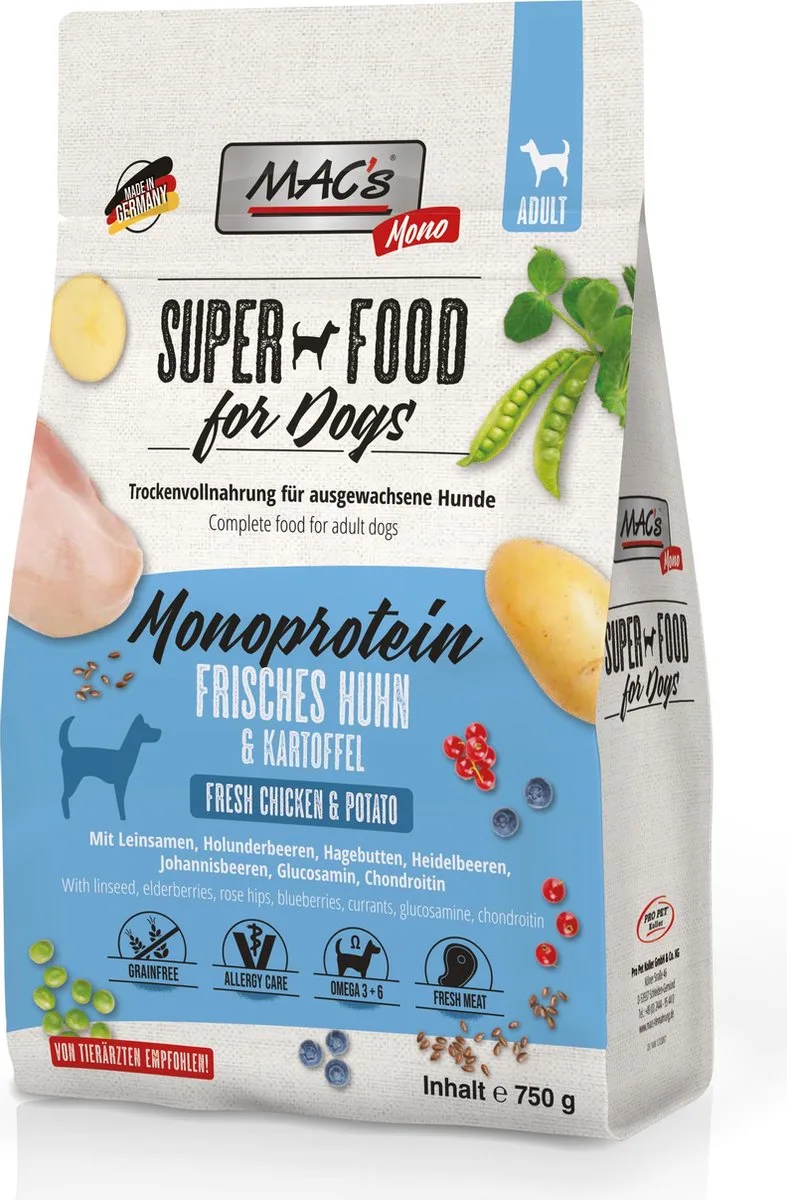 Superfood Hondenvoer Hondenbrokken - Mono Kip & Aardappel - 750g von MAC's – Produktfoto