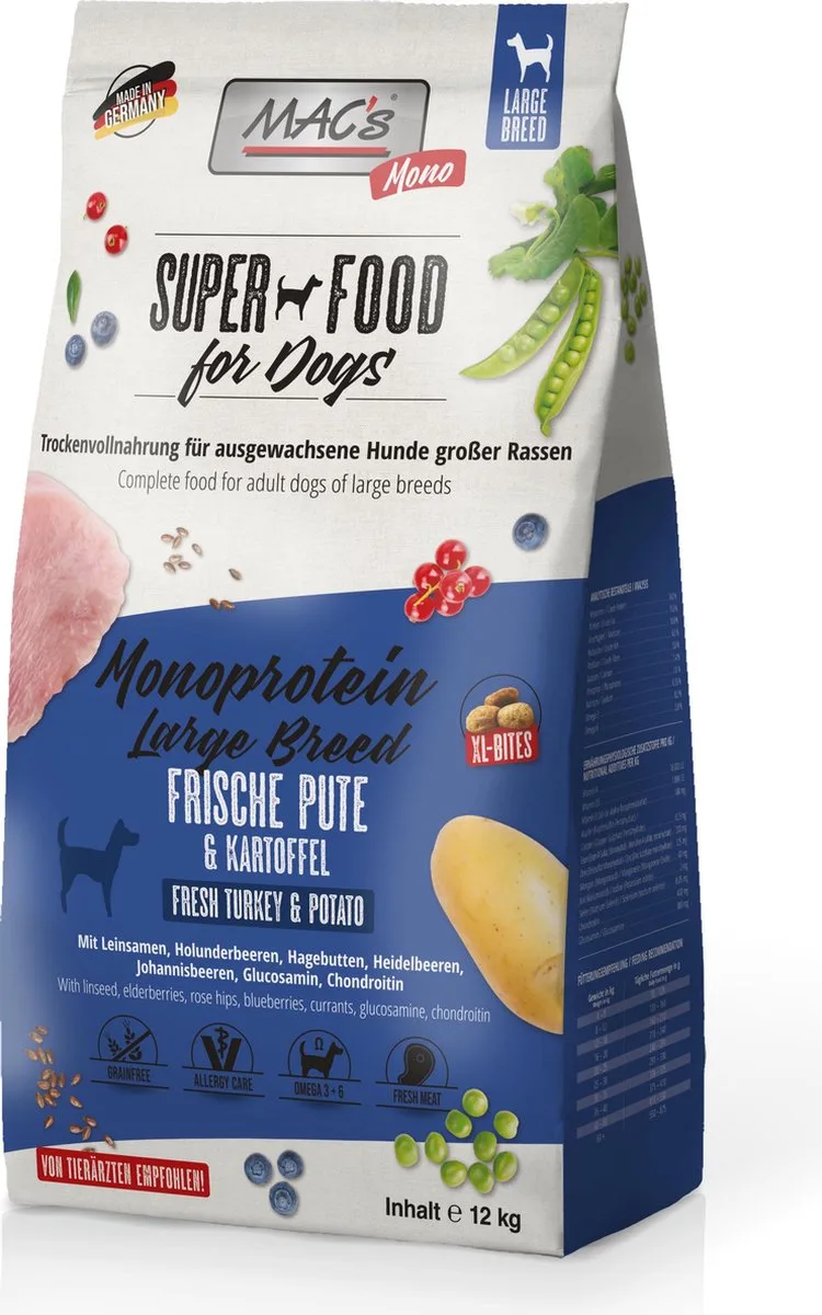Superfood Hondenvoer - Large Breed - Mono Kalkoen 12kg Hondenbrokken de MAC's – photo produit