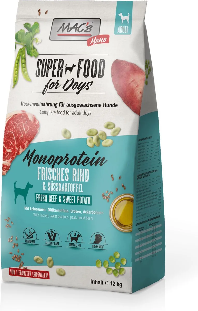 Superfood Hondenvoer Mono proteïne Rund 12kg hondenbrokken by MAC's – product photo