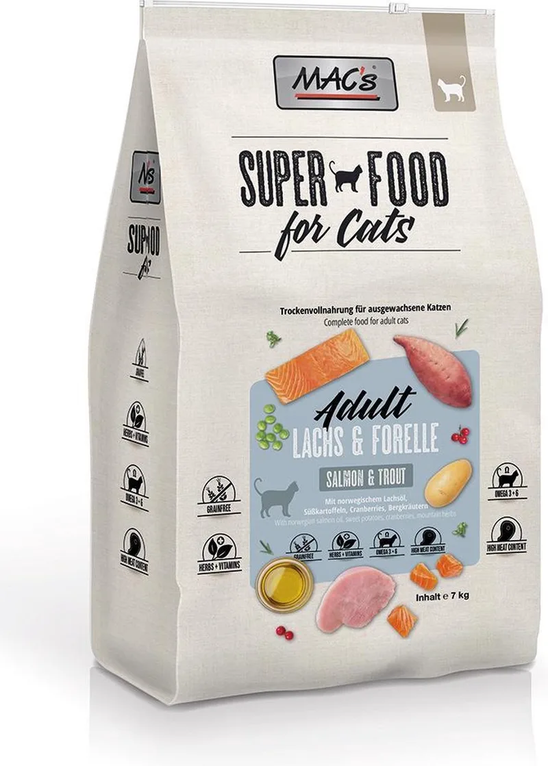 Superfood Kattenvoer Droogvoer - Zalm & Forel - 7 kg - Kattenbrokken de MAC's – photo produit