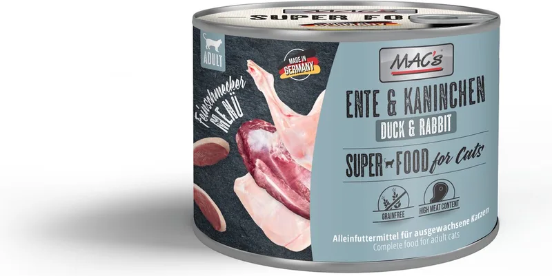 Superfood Kattenvoer Fijnproever Natvoer Blik - Eend & Konijn 6x 200g - vers vleesgehalte 99% by MAC's – product photo