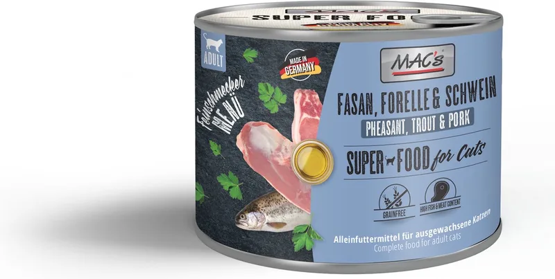 Superfood Kattenvoer Fijnproever Natvoer Blik -Fazant, Forel & varkensvlees 6x 200g - hoog vers vleesgehalte 98,8% de MAC's – photo produit