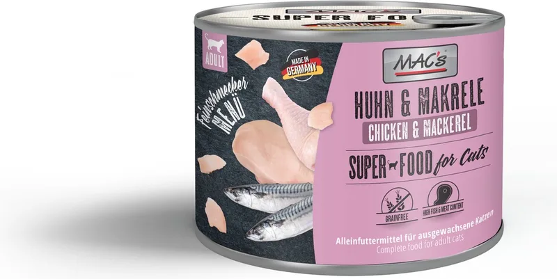 Superfood Kattenvoer Fijnproever Natvoer Blik - Kip & Makreel 6x 200g hoog vers vleesgehalte 99% de MAC's – photo produit