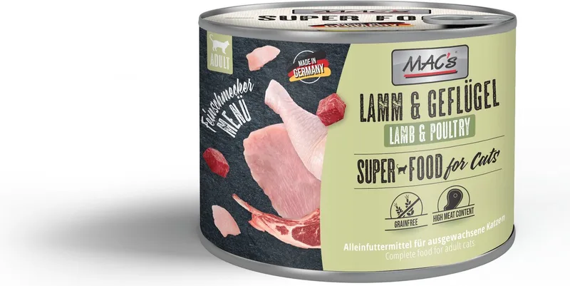 Superfood Kattenvoer Fijnproever Natvoer Blik - Lam & Gevogelte 6x 200g hoog vers vleesgehalte 99% by MAC's – product photo