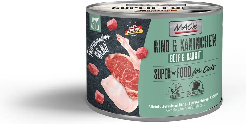 Superfood Kattenvoer Fijnproever Natvoer Blik - Rund & Konijn 6x 200g hoog vers vleesgehalte van 99% von MAC's – Produktfoto