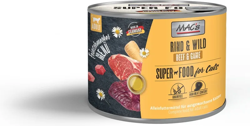 superfood kattenvoer Fijnproever - Rundvlees & Wild 6x 200g - hoog vers vleesgehalte 96,7% de MAC's – photo produit