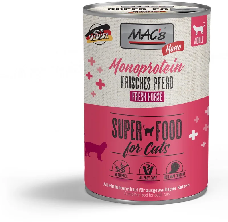 Superfood Kattenvoer Mono-proteïne – 99% Paardenvlees – 6 x 400g blikken natvoer fra MAC's – produktbillede