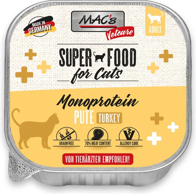 Vetcare Kattenvoer - Mono proteïne - 70% Kalkoen - 8 x 100g