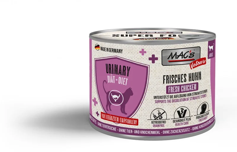 vetcare urinary kattenvoer - kip 96.6% vlees- 6x 200gr - speciaal dieetvoeding bij urineweg en blaas problemen zoals blaasgruis fra MAC's – produktbillede