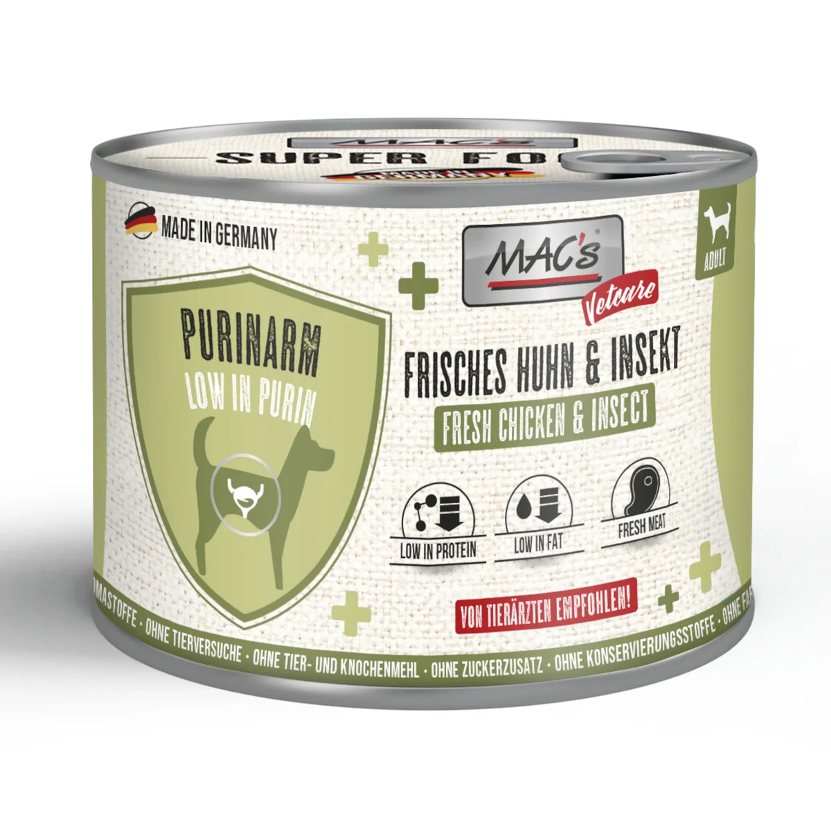 Voordeelpakket: 24x200g MAC's Dog Vetcare Purinearm Kip & Insect Hondenvoer nat van MAC's – productfoto