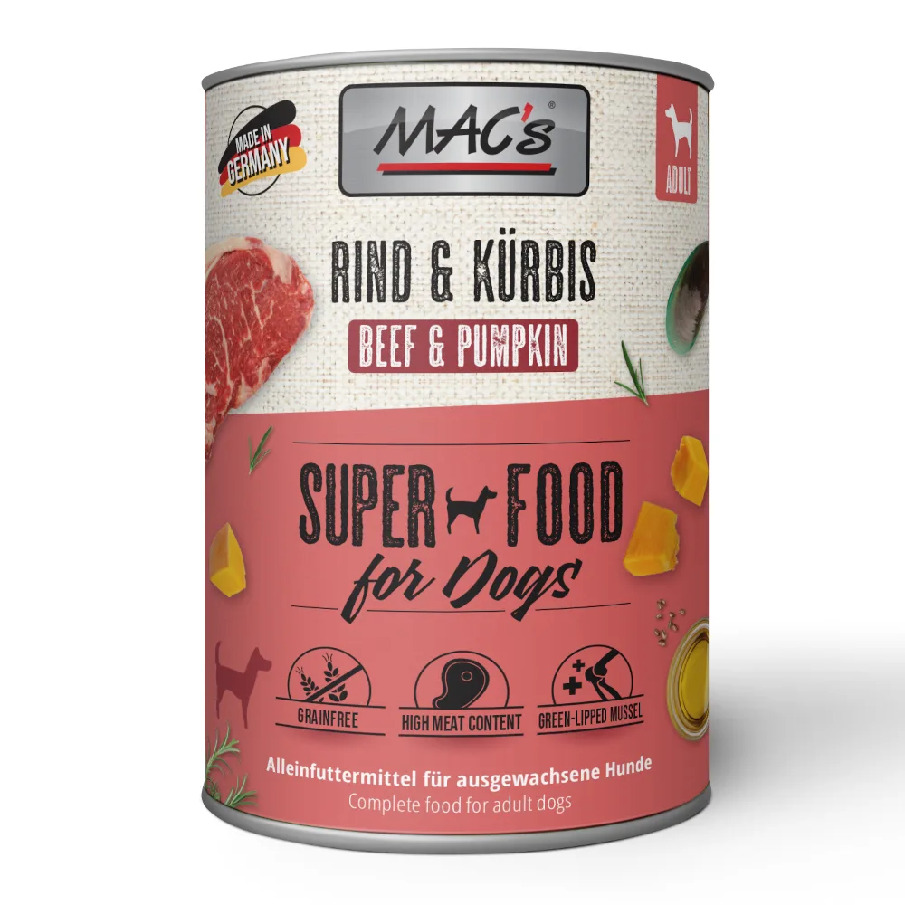 Voordeelpakket MAC's Adult 24 x 400 g Hondenvoer - Rund & Pompoen van MAC's – productfoto