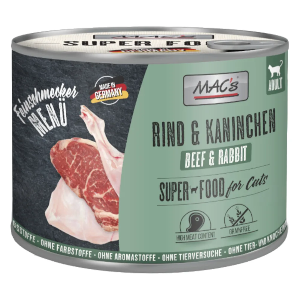 Voordeelpakket MAC's Cat Fijnproever 24 x 200 g Kattenvoer - Rund & Konijn van MAC's – productfoto