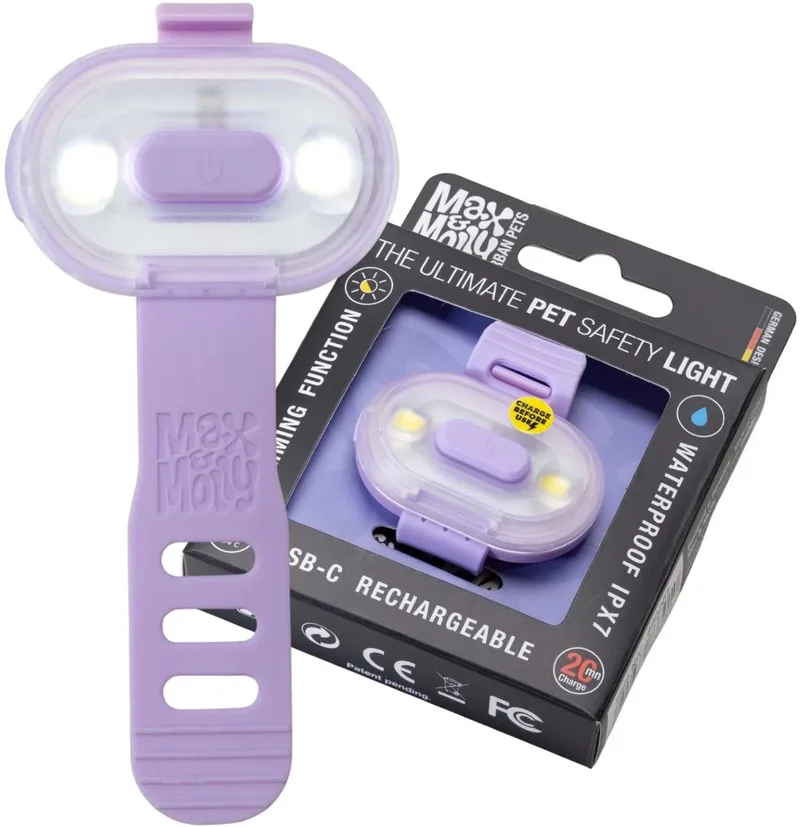 Matrix 2.0 Ultra LED - Lavender - oplaadbaar lichtje voor aan halsband/tuig hond by Max & Molly in White, Black – product photo