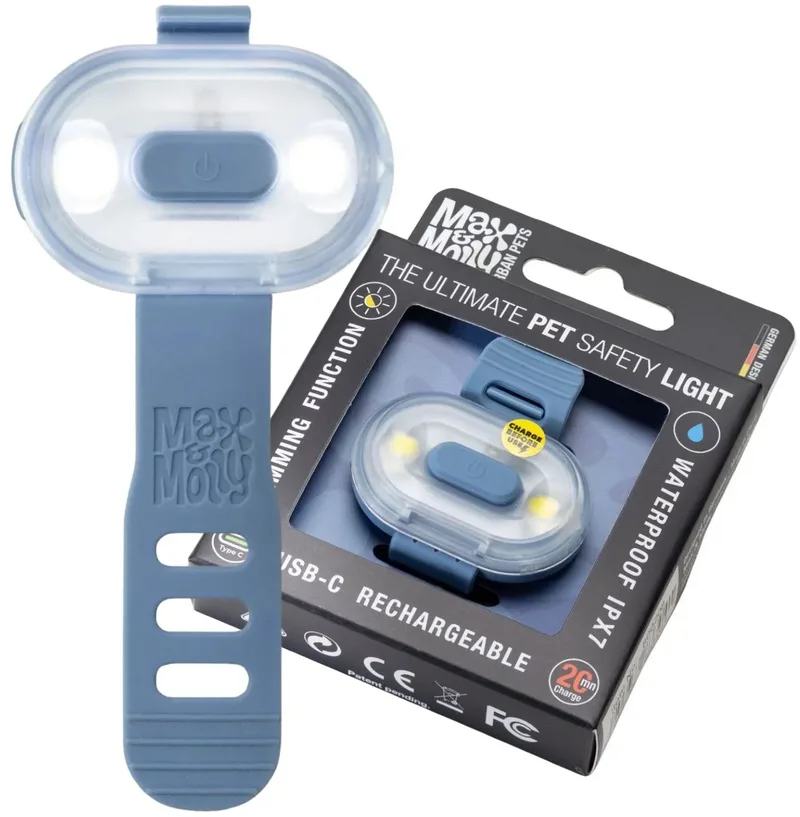 Matrix 2.0 Ultra LED - Ocean - 1 stuk - oplaadbaar lichtje voor aan halsband/tuig hond von Max & Molly in Blau – Produktfoto