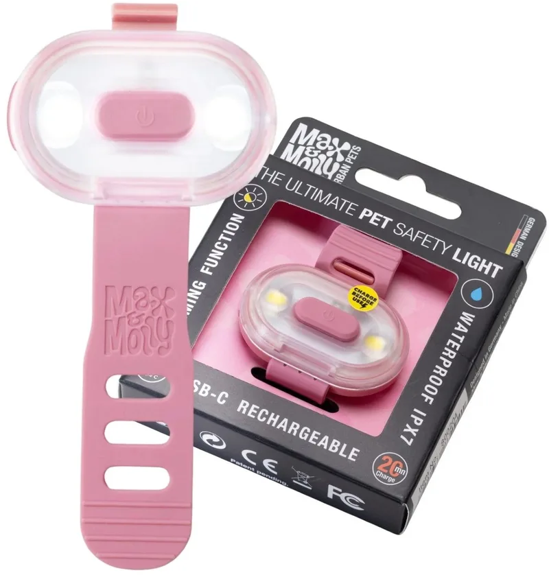 Matrix 2.0 Ultra LED Safety Light - Rose - oplaadbaar lichtje voor aan halsband/tuig hond by Max & Molly in White, Black – product photo