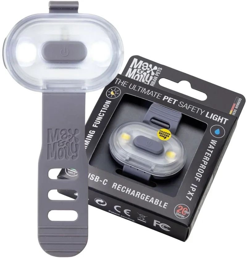 Matrix 2.0 Ultra LED - Stone - oplaadbaar lichtje voor aan halsband/tuig hond de Max & Molly en Blanc, Noir – photo produit