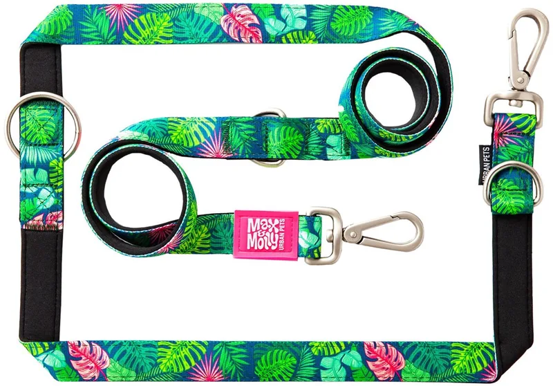 Multi-Function Hondenriem - Tropical - S van Max & Molly in Zwart, Roze, Groen – productfoto