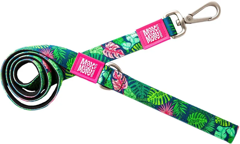 Short Hondenriem - Tropical - L von Max & Molly in Schwarz, Rosa, Grün – Produktfoto