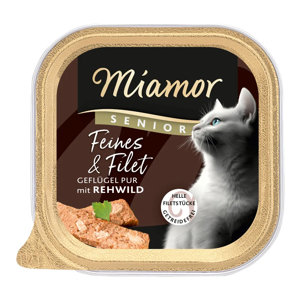 16x100g Miamor Fijn & Filet Senior Gevogelte Pur & Hert Wild Natvoer voor katten van Miamor – productfoto