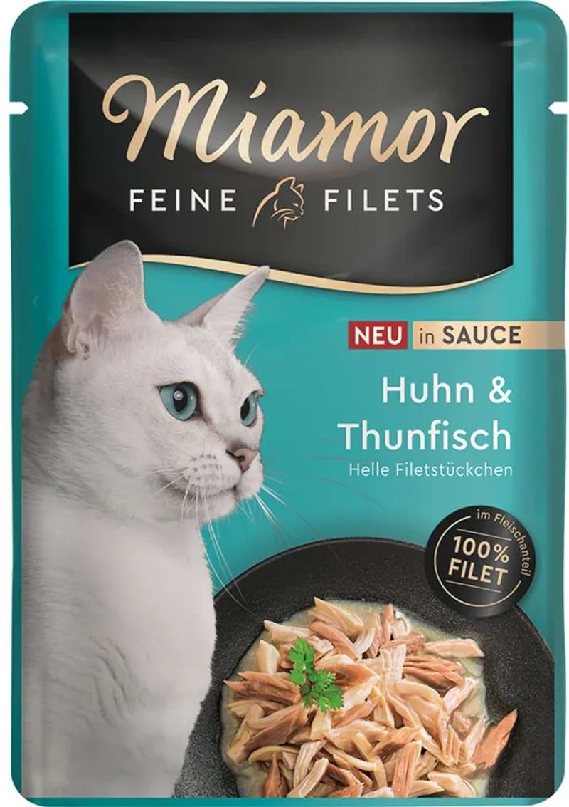 Feine Filets - Natvoer Kat - Kip & Tonijn in Saus - Vetarm & Licht Verteerbaar - 24 x 100g de Miamor – photo produit