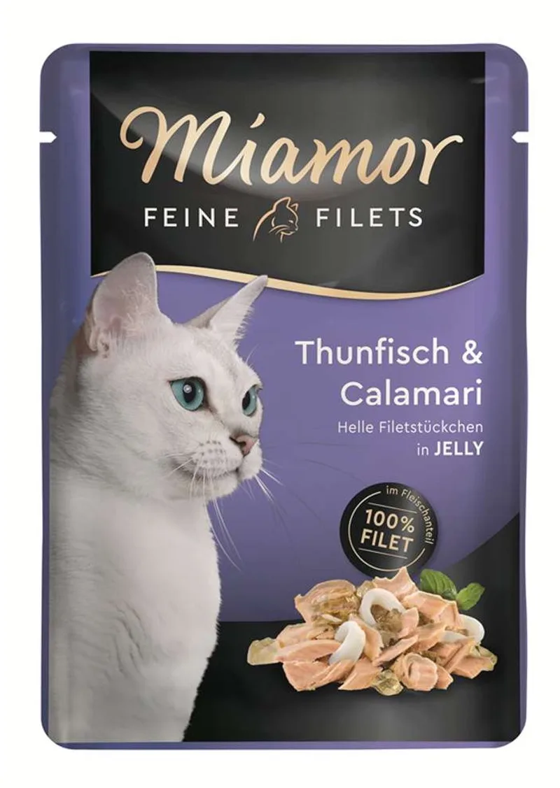 Feine Filets - Natvoer Kat - Tonijn & Inktvis in Gelei - Vetarm - 24 x 100g de Miamor – photo produit