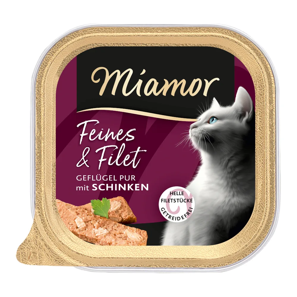 Voordeelpakket: 32x 100g Miamor Feines & Filet Gevogelte Pur & Ham nat kattenvoer by Miamor – product photo