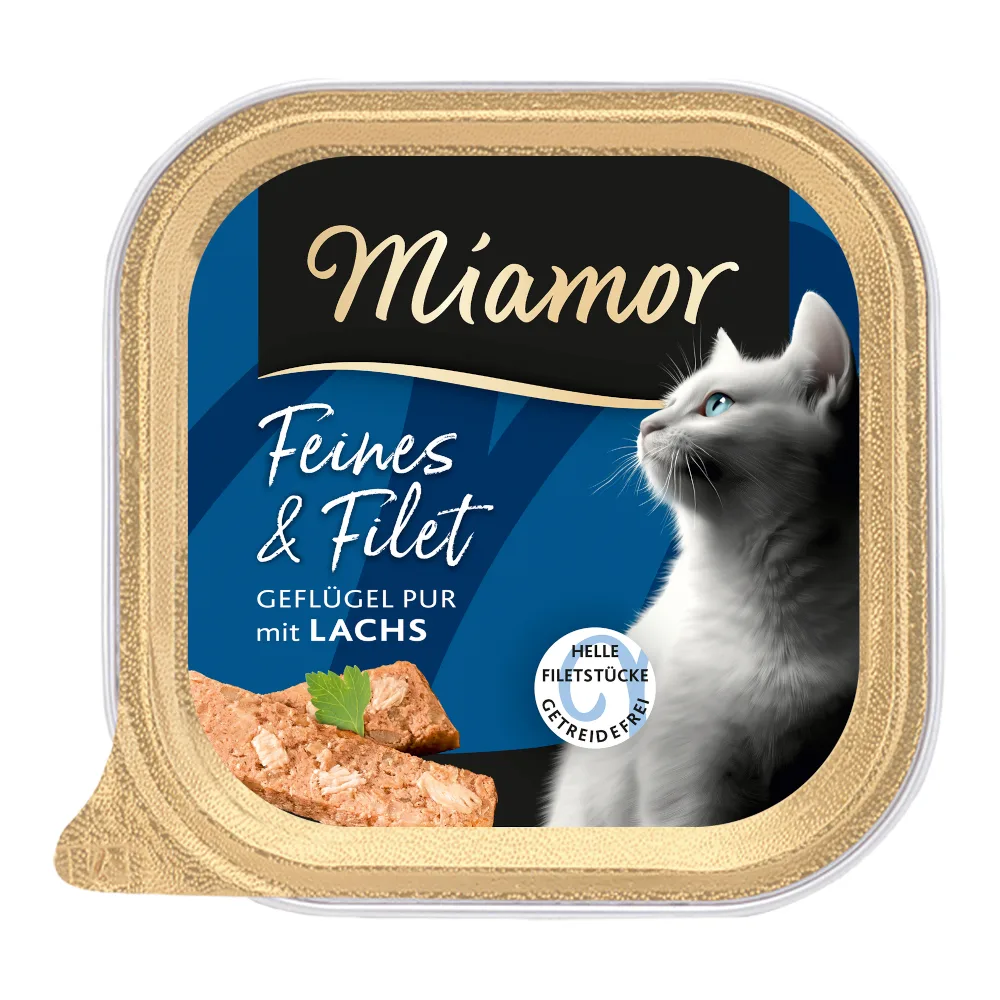 Voordeelpakket: 32x 100g Miamor Feines & Filet Gevogelte Pur & Zalm natvoer voor katten by Miamor – product photo