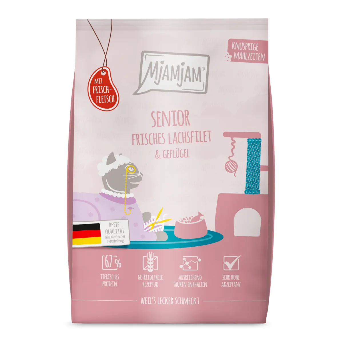 1,5kg MjAMjAM Knapperige Maaltijden Senior Zalm & Gevogelte Kattenvoer droog by MjAMjAM – product photo