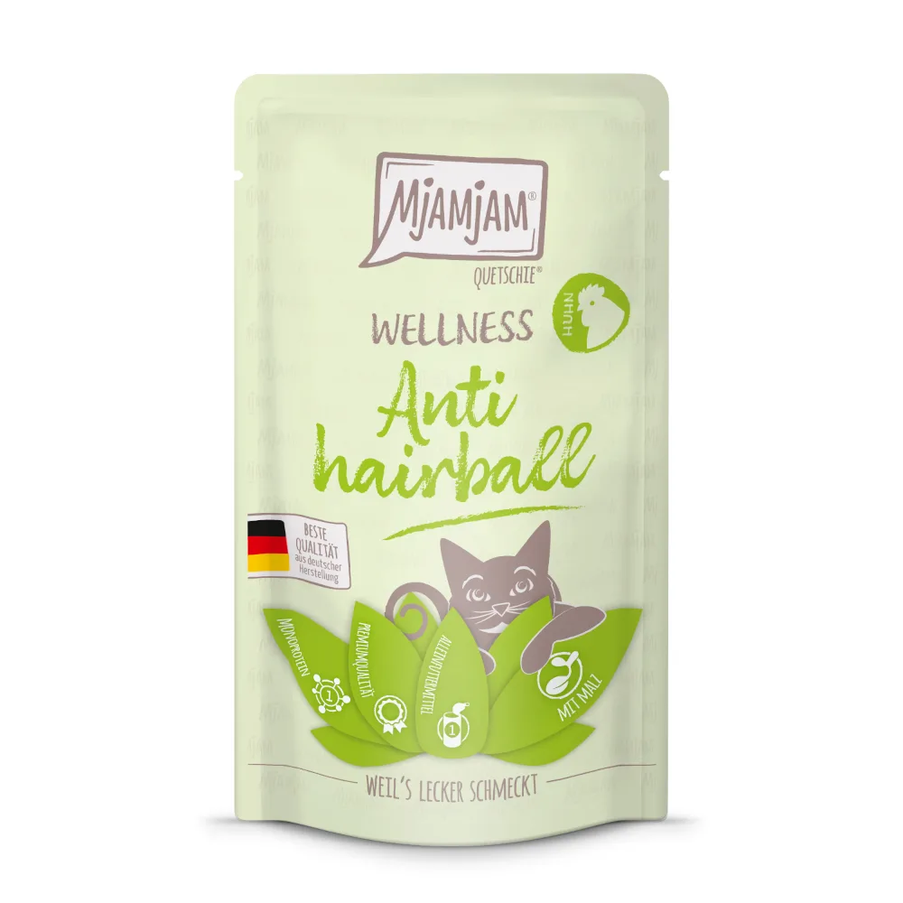 12x 125g MjAMjAM Wellness Anti Haarbal - Kip natvoer voor katten by MjAMjAM – product photo