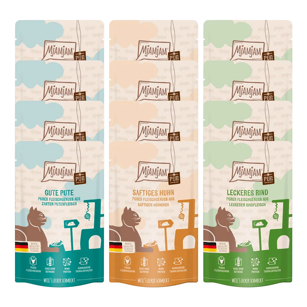 12x125g Mixpack MjAMjAM pure meat enjoyment mix (3 soorten) nat kattenvoer by MjAMjAM – product photo