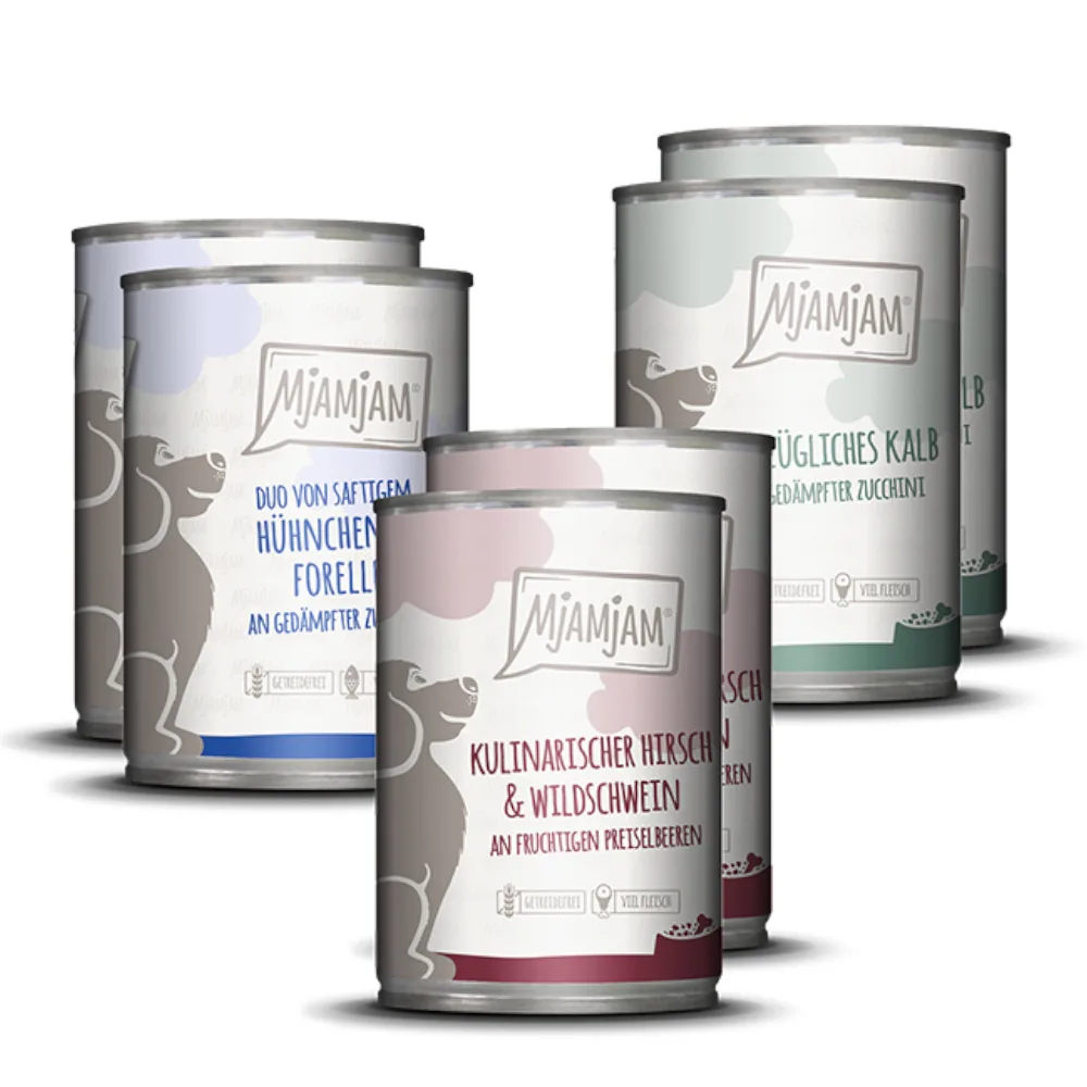 24x400g MjAMjAM Adult hondenmix pakket I (3 soorten) nat hondenvoer by MjAMjAM – product photo